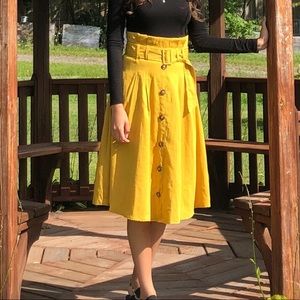 Yellow High Waist Button Up Skirt